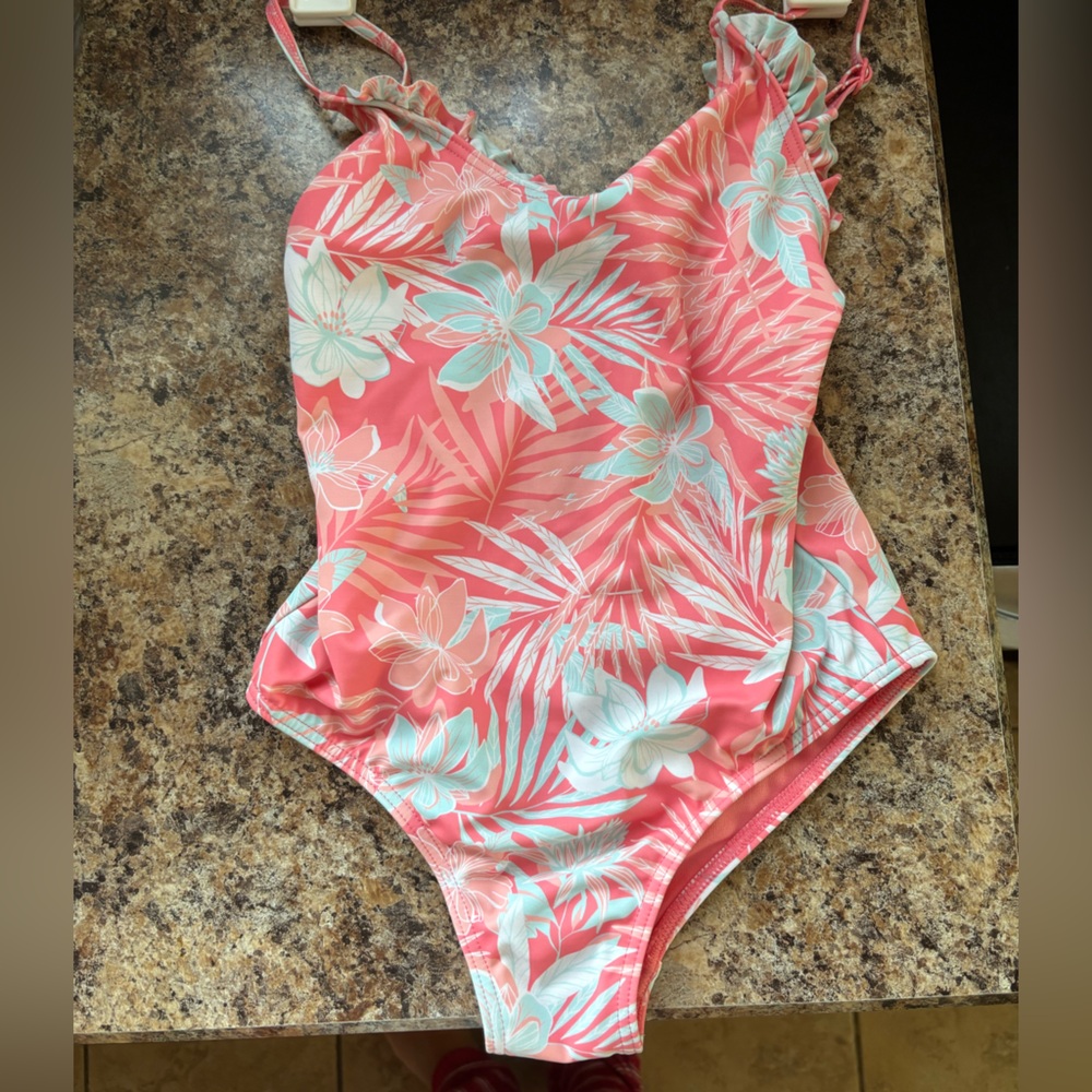 Roxy Kids One-Piece Swim Suit in Coral and Mint Floral NWOT